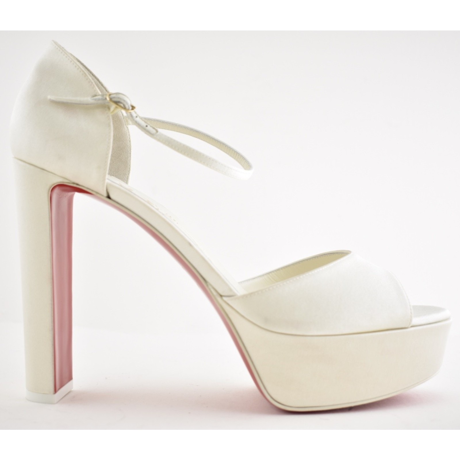 Christian Louboutin Sandaloo 130 Ivory Crepe Satin Platform Block Heel Sandal 42 — image 2 of 8